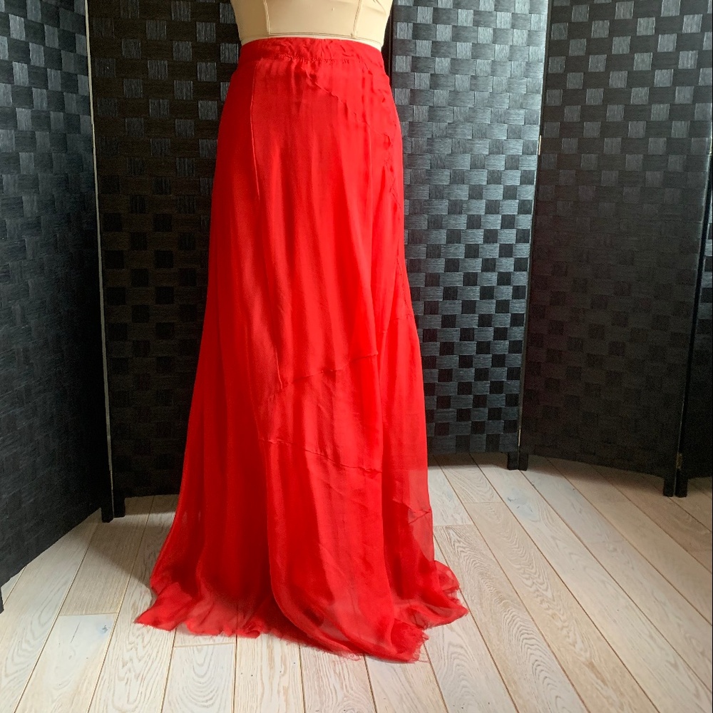 Rag & Bone Silk Chiffon Lined Maxi Skirt,  Red, size 12
